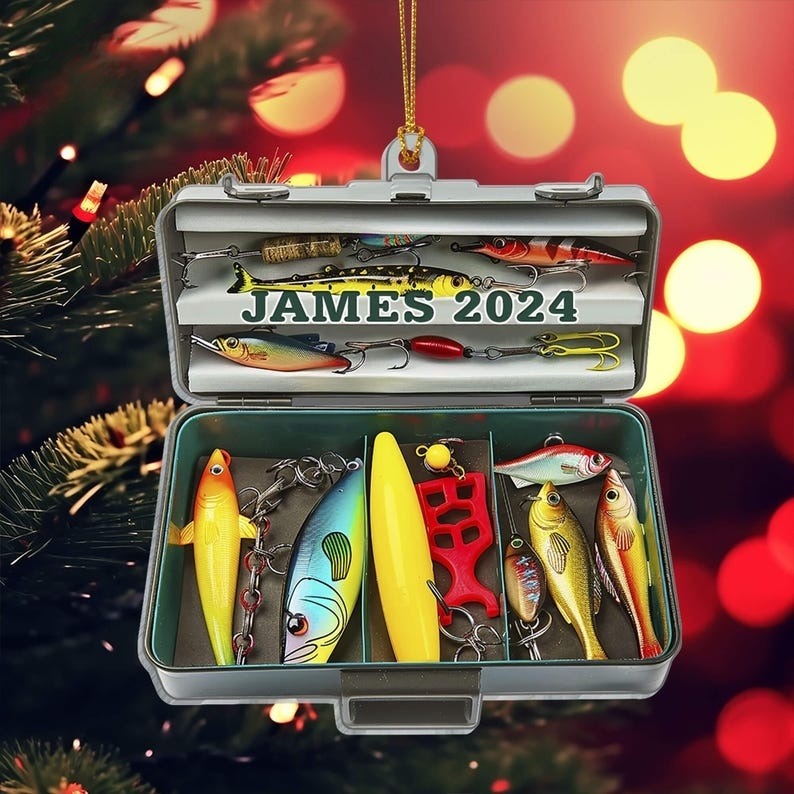 decorative tackle box Gonex Waterproof painted and glittered in a series of labor Personalized Fishing Christmas Ornament, Fisherman