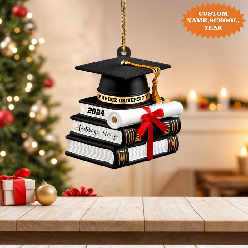 Personalized Graduation Ornament, Graduation Cap Ornament With Books Ornament, Graduation Gift, Class Of 2025