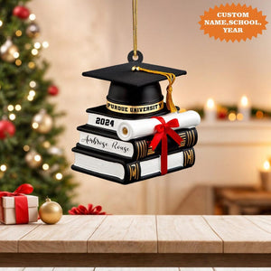 Personalized Graduation Ornament, Graduation Cap Ornament With Books Ornament, Graduation Gift, Class Of 2025