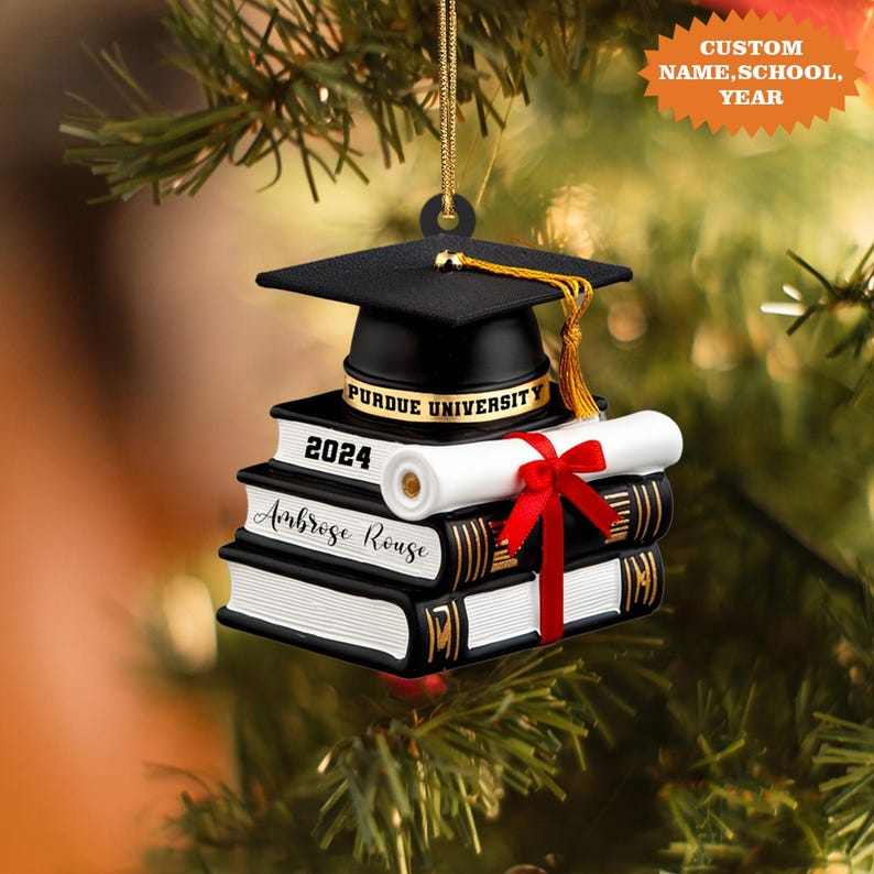 Personalized Graduation Ornament, Graduation Cap Ornament With Books Ornament, Graduation Gift, Class Of 2025