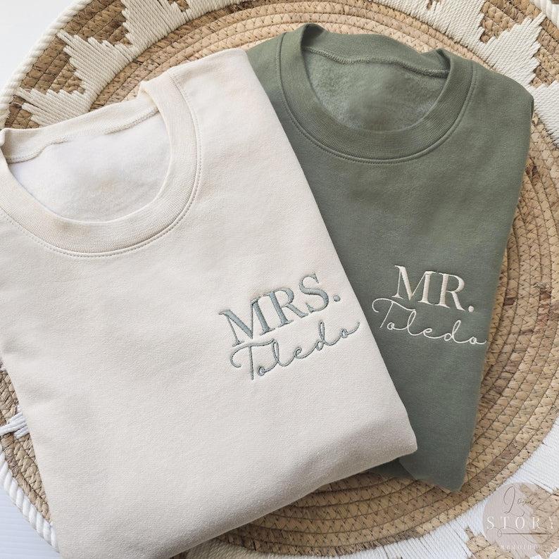 Custom Mrs. Embroidered Sweatshirt, Date On Sleeve, Gift For Bride, Future Mrs. and Mr. Mrs Last Name, Engagement Gift, Hubby Wifey il_794xN.6375546809_jg5z.jpg