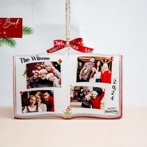 Photo Book Shaped Ornament, Personalized Custom Photo Print, Perfect Gift for Loved Ones, Customizable Gifts for Christmas Tree, Family Name