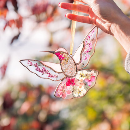 Hummingbird Acrylic Window Hangings Christmas Gifts Pressed Flower Art Custom Acrylic Hummingbird Suncatcher Gifts For Mom