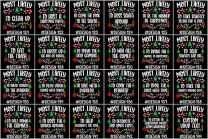 144 Quotes Most Likely to Christmas Shirt, Family Matching Christmas T-Shirts, Christmas Shirt, Funny Christmas Shirt, Family Pajamas
