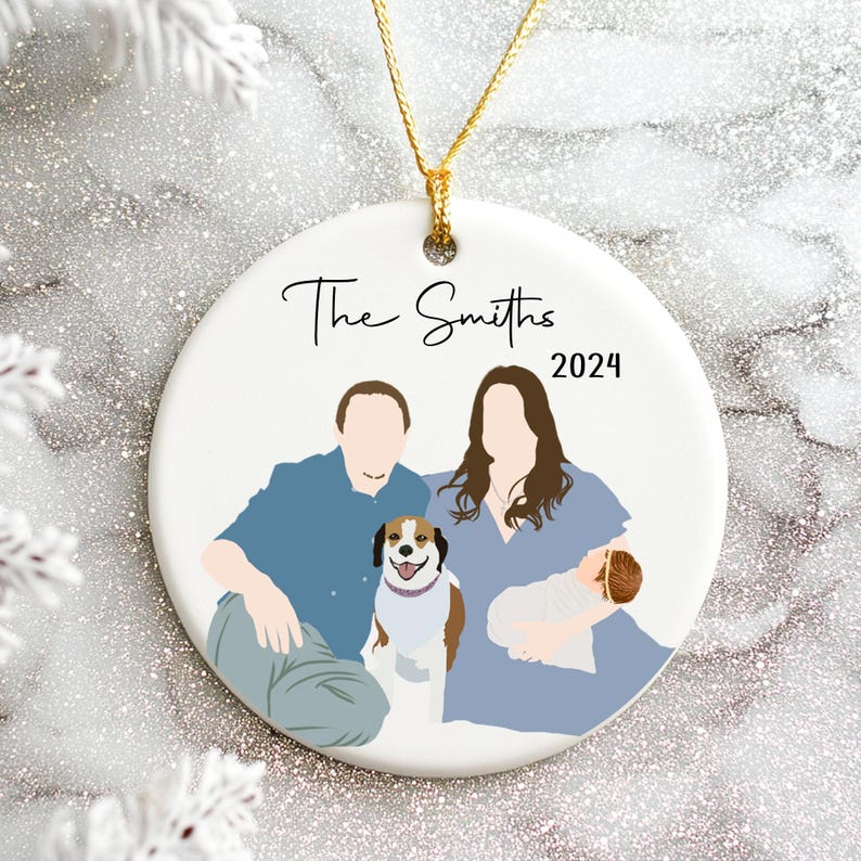 Personalized Family Christmas Ornament, Custom Family Faceless Portrait From Photo Ornament, Family Picture Ornament, Family Christmas Decor