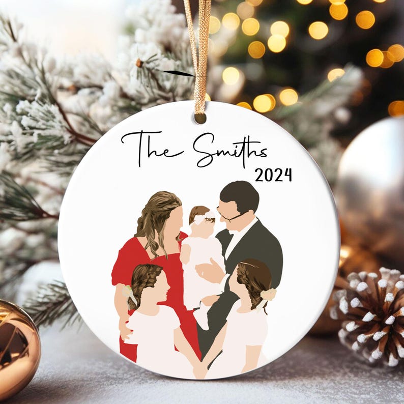 Personalized Family Christmas Ornament, Custom Family Faceless Portrait From Photo Ornament, Family Picture Ornament, Family Christmas Decor