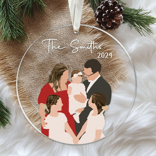 Personalized Family Christmas Ornament, Custom Family Faceless Portrait From Photo Ornament, Family Picture Ornament, Family Christmas Decor
