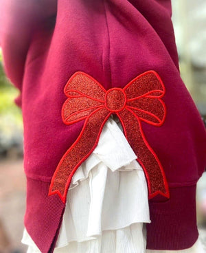 Custom MAMA Embroidered Bow Sweatshirt | Side Bow Applique Sweatshirt | Christmas Bow Sweatshirt | Glitter Christmas Sweatshirt