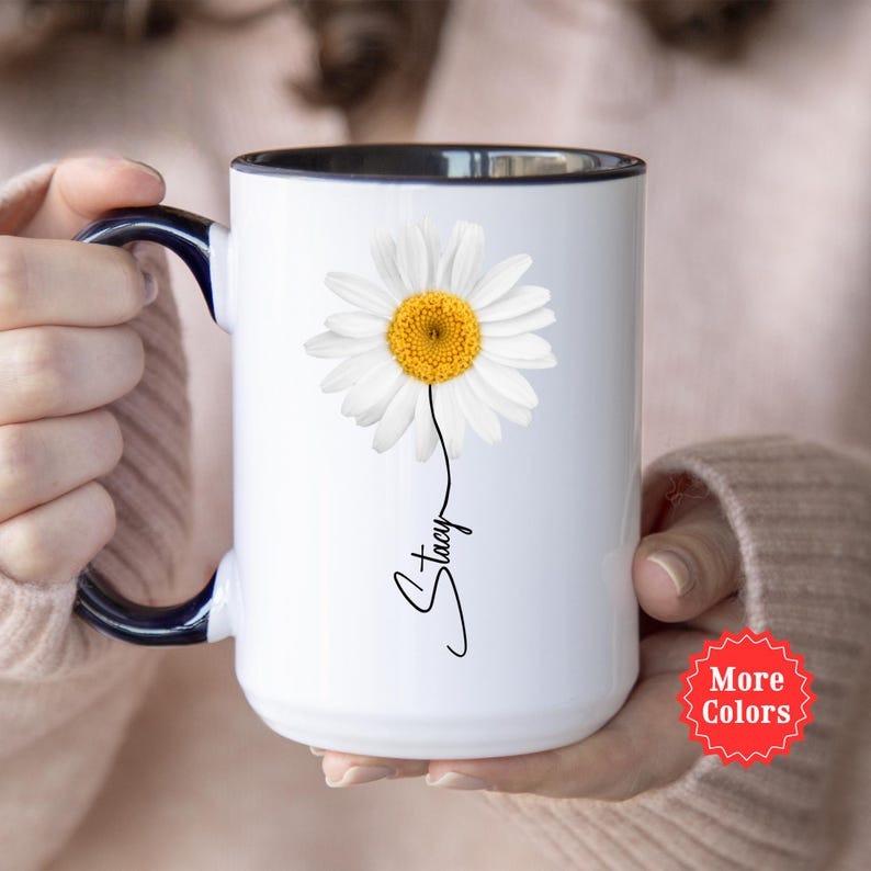 White Daisy Mug, Personalized Daisy Gift For Her, White Flower Gift For Women, Daisy Coffee Cup, Flower Lover Gift For Female, Daisy Gifts