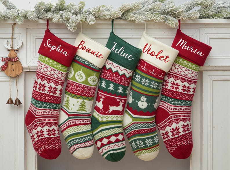 2025 Embroidered Christmas Stocking,Personalized Family Christmas Stocking,Knitted Stockings With Name,Christmas Stocking,Holiday Decor Gift