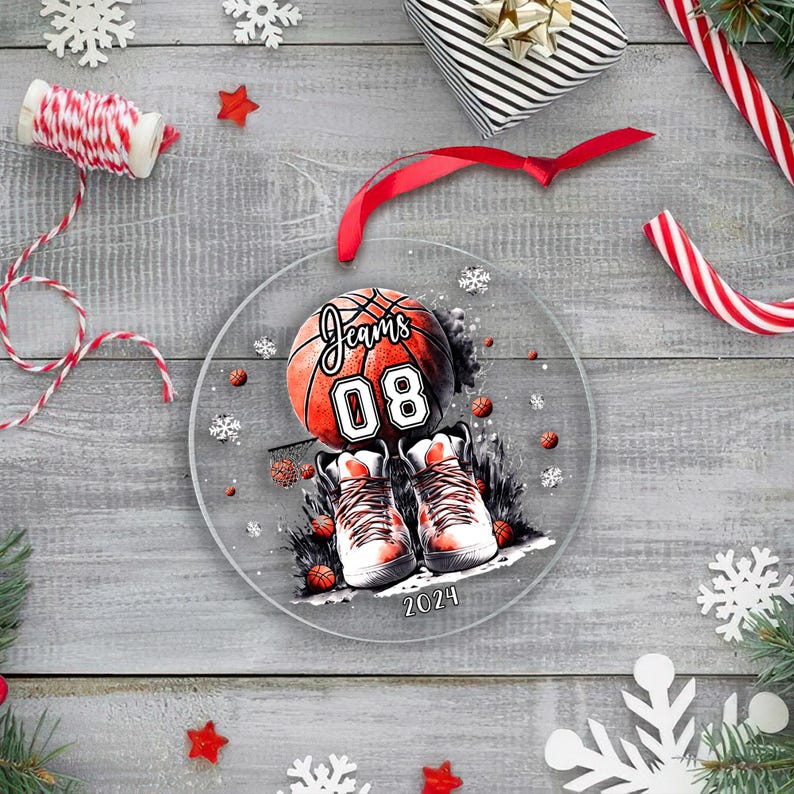 Personalized Basketball Ornament, Basketball Lovers Gift, Custom Basketball Players Christmas Ornament, Girls and Boys Basketball Ornament