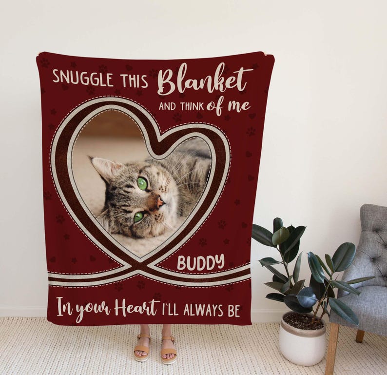 Personalized Cat Photo Blanket, Pet Loss Gifts, Pet Blanket With Pictures, Pet Memorial Gifts, Cat Loss Gift, Loss Of Dog, Cat Mom Gifts