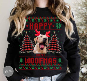 Custom Photo Dog Ugly Christmas Sweatshirt, Dog Mom Christmas Sweater, Merry Woofmas Sweatshirt, Funny Dog Lovers,Christmas Golden Retriever