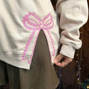 Custom Nana Est Embroidered Christmas Bow Embellished Shirt, Colorful Custom Side Bow Cut-Out Sweatshirt, Christmas Gift Hoodie
