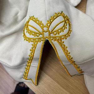 Custom Nana Est Embroidered Christmas Bow Embellished Shirt, Colorful Custom Side Bow Cut-Out Sweatshirt, Christmas Gift Hoodie