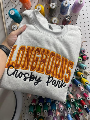 Custom School/Mascot Glitter Applique Embroidered Sweatshirt