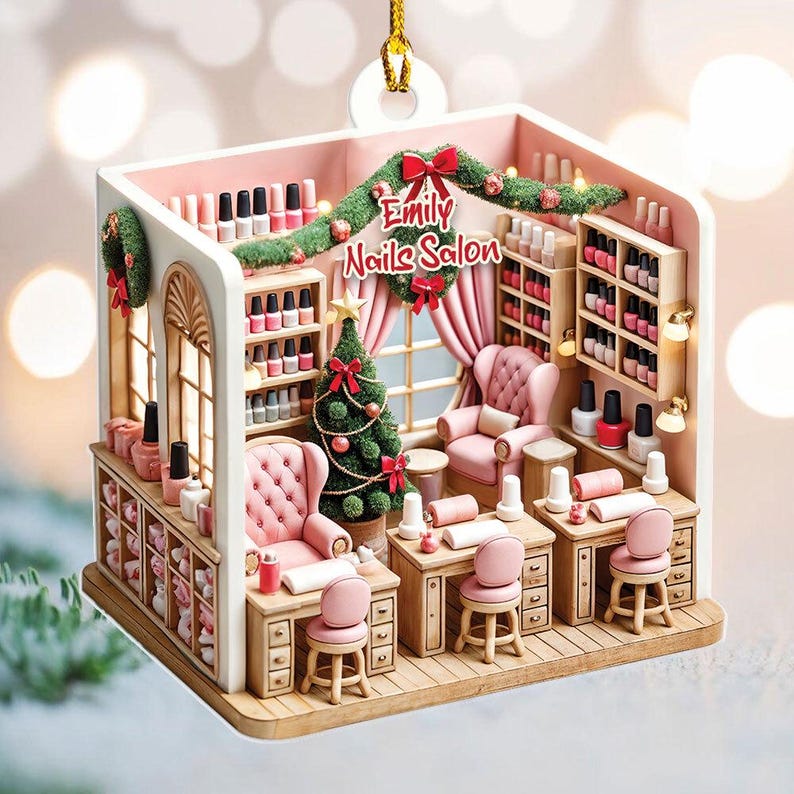 Personalized Nail Salon Ornament, 2D Flat Ornament Not 3D, Nail Spa Ornament, Christmas Ornaments, Nail Tech Gift, Nail Salon, Gift For Her