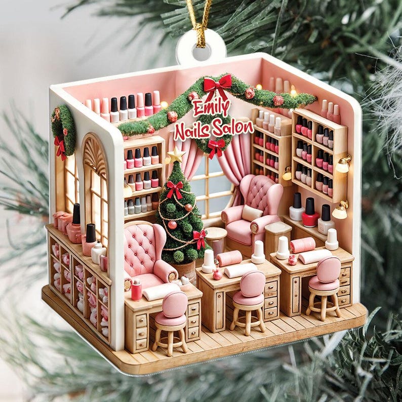Personalized Nail Salon Ornament, 2D Flat Ornament Not 3D, Nail Spa Ornament, Christmas Ornaments, Nail Tech Gift, Nail Salon, Gift For Her
