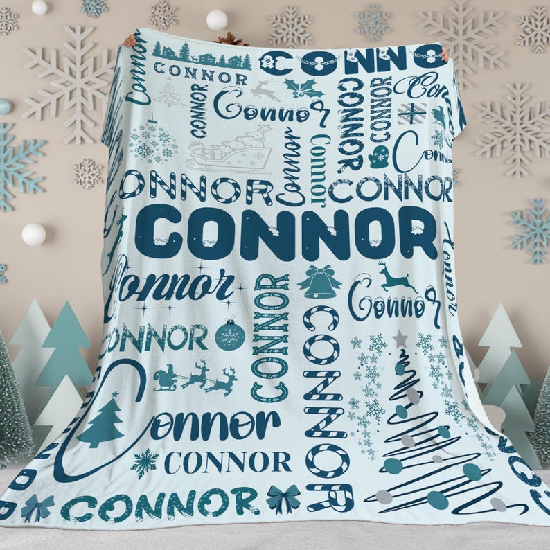 Personalized Christmas Blanket | Custom Name Throw Blanket | Fleece Kids Holiday Decor Gift | Baby Name with Christmas Tree | Cozy Family