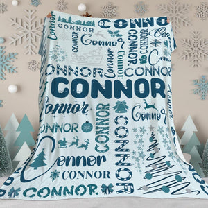 Personalized Christmas Blanket | Custom Name Throw Blanket | Fleece Kids Holiday Decor Gift | Baby Name with Christmas Tree | Cozy Family