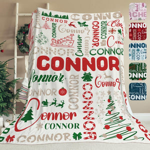 Personalized Christmas Blanket | Custom Name Throw Blanket | Fleece Kids Holiday Decor Gift | Baby Name with Christmas Tree | Cozy Family