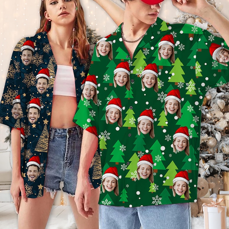 Custom Christmas Shirt with Face, Personalized Shirts with Photo, Custom Picture Hawaiian Shirt for Bachelor Party, Personalized Dog Hoodie