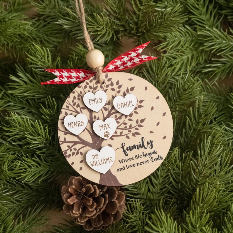Personalized Family Tree Ornament, Family Gift, Christmas Decor, Wood Ornaments, Personalized Xmas, Holiday Decor, Personalized Gifts