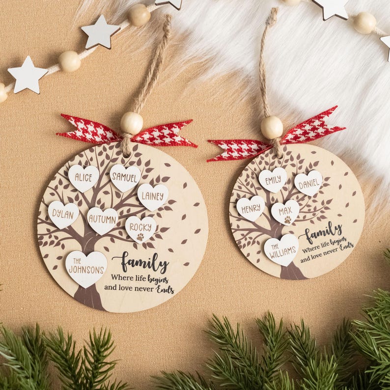 Personalized Family Tree Ornament, Family Gift, Christmas Decor, Wood Ornaments, Personalized Xmas, Holiday Decor, Personalized Gifts