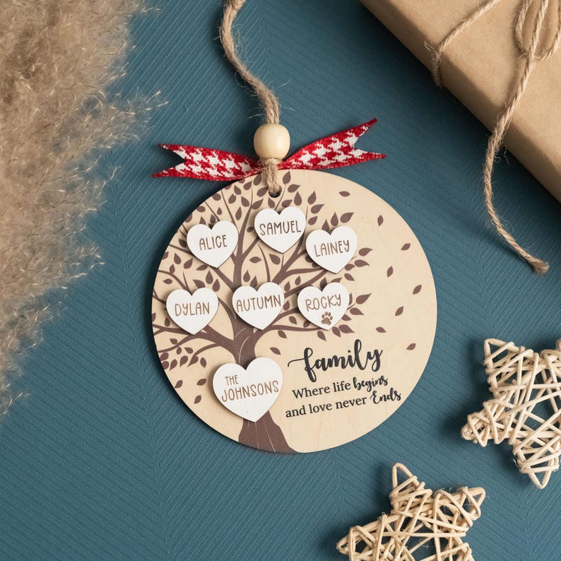Personalized Family Tree Ornament, Family Gift, Christmas Decor, Wood Ornaments, Personalized Xmas, Holiday Decor, Personalized Gifts
