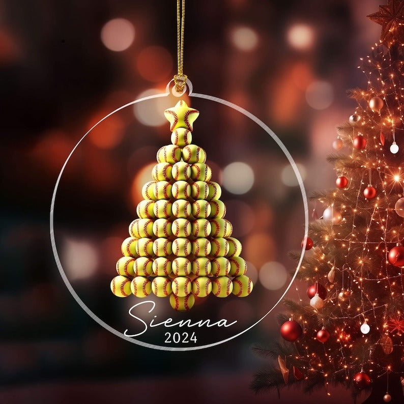 Custom Softball Ornament, Unique Gift for Softball Players, Fans, Coaches, Perfect for Christmas and Holiday Decor, Softball Gifts