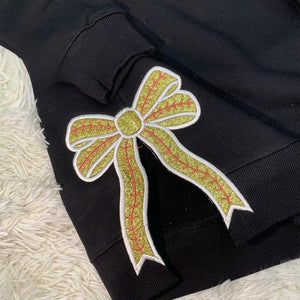 Senior Coquette Bow Embroidered Sweatshirt | Side Bow Applique Hoodie| Christmas Bow Sweatshirt | Glitter Christmas Sweatshirt