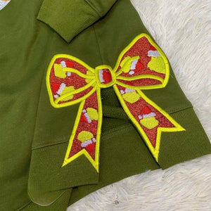 Senior Coquette Bow Embroidered Sweatshirt | Side Bow Applique Hoodie| Christmas Bow Sweatshirt | Glitter Christmas Sweatshirt