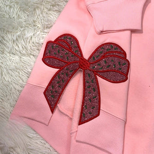 Senior Coquette Bow Embroidered Sweatshirt | Side Bow Applique Hoodie| Christmas Bow Sweatshirt | Glitter Christmas Sweatshirt
