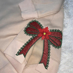 Senior Coquette Bow Embroidered Sweatshirt | Side Bow Applique Hoodie| Christmas Bow Sweatshirt | Glitter Christmas Sweatshirt