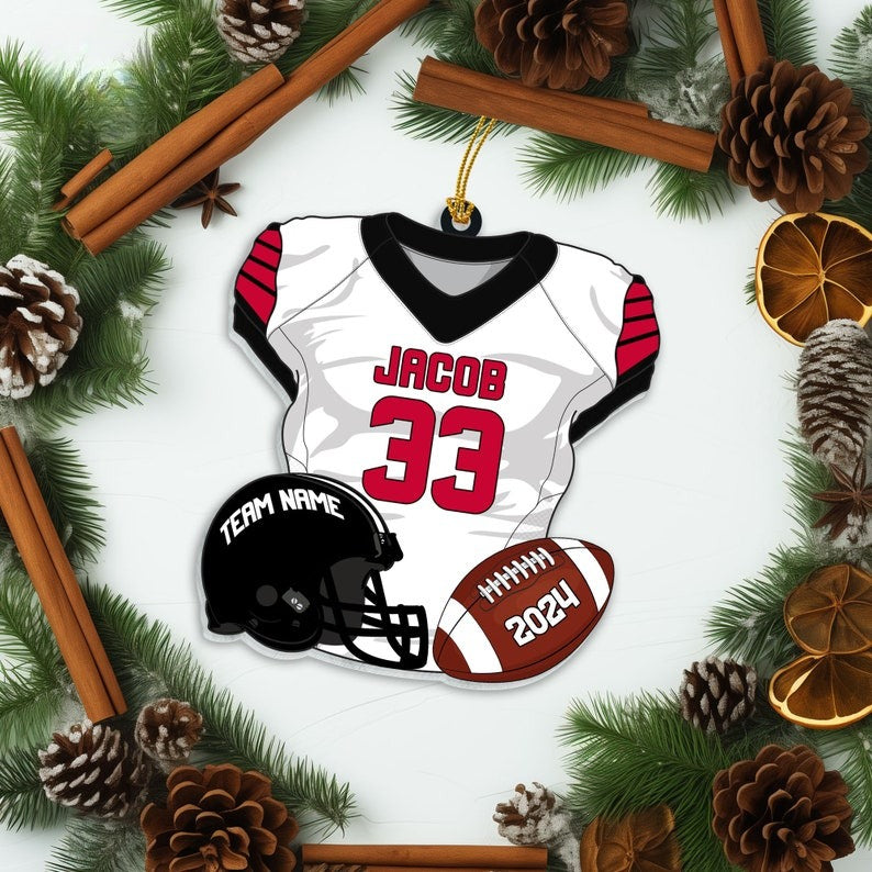 Personalized American Football Uniform 2D Flat Ornament NOT 3D, Football Helmet And Ball, Gift For Football Player, Christmas Fan Ornament