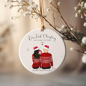 First Christmas As A Family Of Three Bauble, Personalised New Parent Christmas Gift, New Baby Bauble