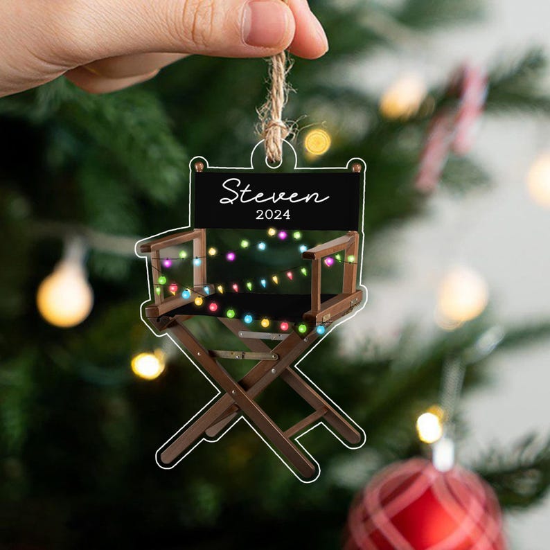 Personalized Director Chair Christmas Light Ornament, Theatre Lover Gift, Christmas Tree Decor, Loved Chair Ornament, Xmas Hanging Ornament