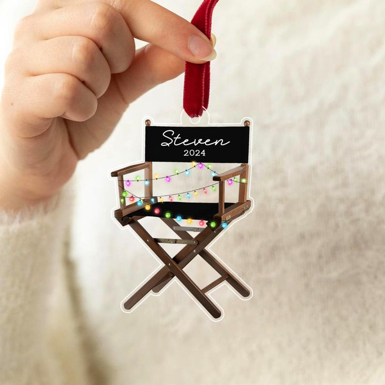 Personalized Director Chair Christmas Light Ornament, Theatre Lover Gift, Christmas Tree Decor, Loved Chair Ornament, Xmas Hanging Ornament