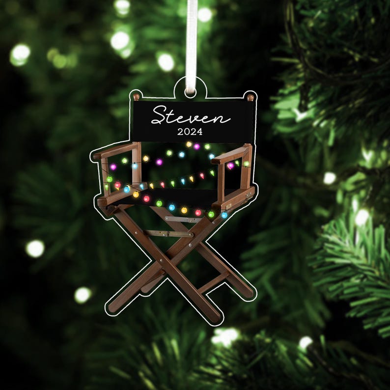 Personalized Director Chair Christmas Light Ornament, Theatre Lover Gift, Christmas Tree Decor, Loved Chair Ornament, Xmas Hanging Ornament
