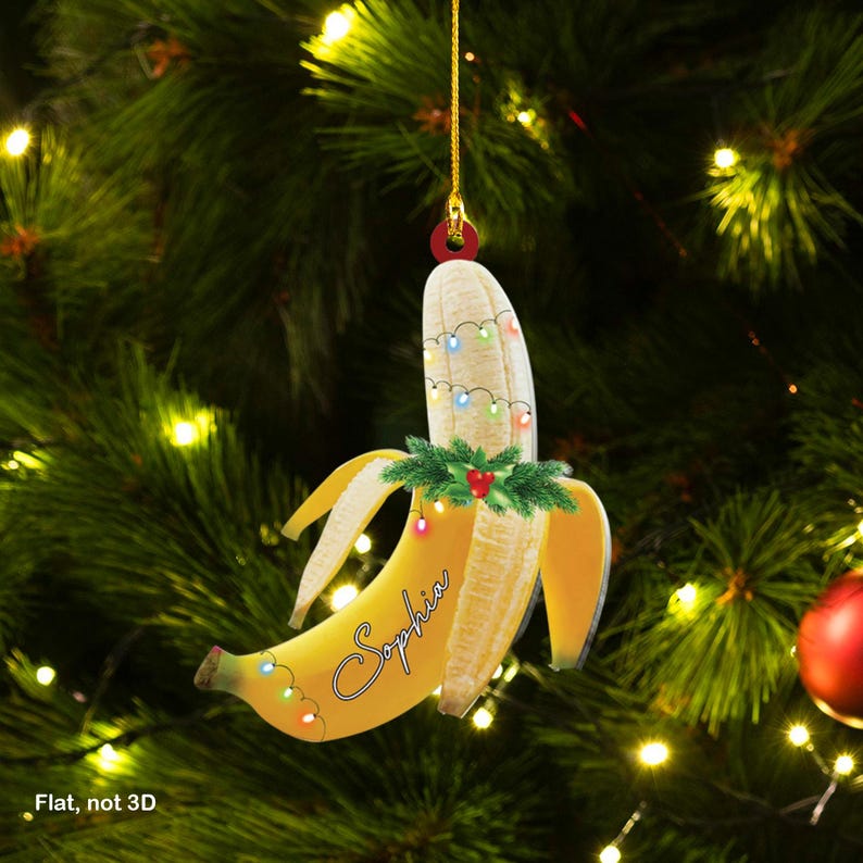 Banana Christmas Acrylic Ornament, Banana Xmas Tree Ornament Decor, Banana Lovers Christmas gift, Food Lover Gift, Banana Hanging Ornament