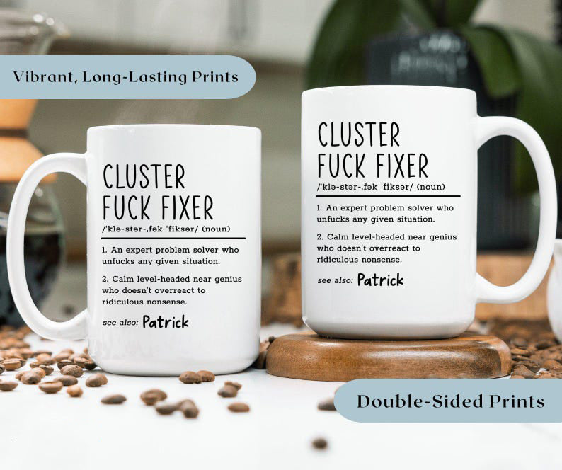 Personalized Coworker Mug, Cluster Fuck Fixer Gift, Office Christmas Gift for Boss, Secret Santa Coworker Gift, Custom Gift Boss