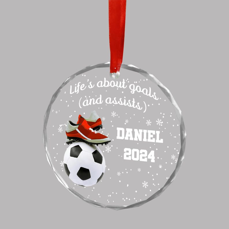Custom Soccer Glass Ornament, Personalized Soccer Player Christmas Ornament, Custom for Soccer Fans, Unique Soccer-Themed Keepsake