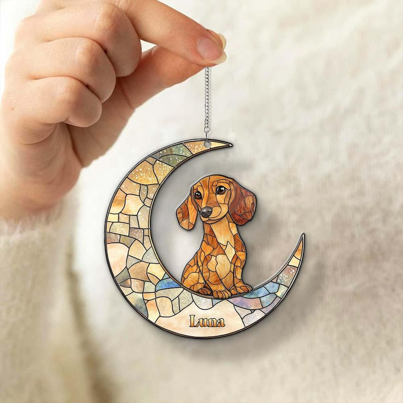 Dachshund On The Moon Acrylic Ornament, Custom Dog Breeed Dog Lover Gifts, Personalized Dog,Pet Memorial Ornament,Dog Holiday Decoration