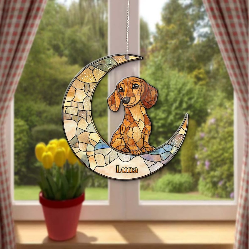 Dachshund On The Moon Acrylic Ornament, Custom Dog Breeed Dog Lover Gifts, Personalized Dog,Pet Memorial Ornament,Dog Holiday Decoration
