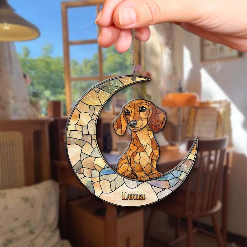 Dachshund On The Moon Acrylic Ornament, Custom Dog Breeed Dog Lover Gifts, Personalized Dog,Pet Memorial Ornament,Dog Holiday Decoration