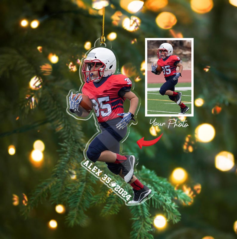 Personalized Football Christmas Ornament, Custom Sport Player Ornament, Kids Christmas Gift, Football Player Gift, Football Team Gift