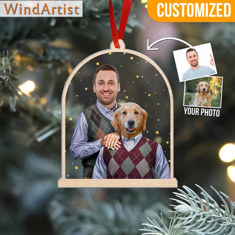 Custom Funny Step Brothers Portrait Ornament, Funny Gift For Pet Loved, Christmas Gift, Dog Dad Gift, Car Ornament, Car Visor Decor