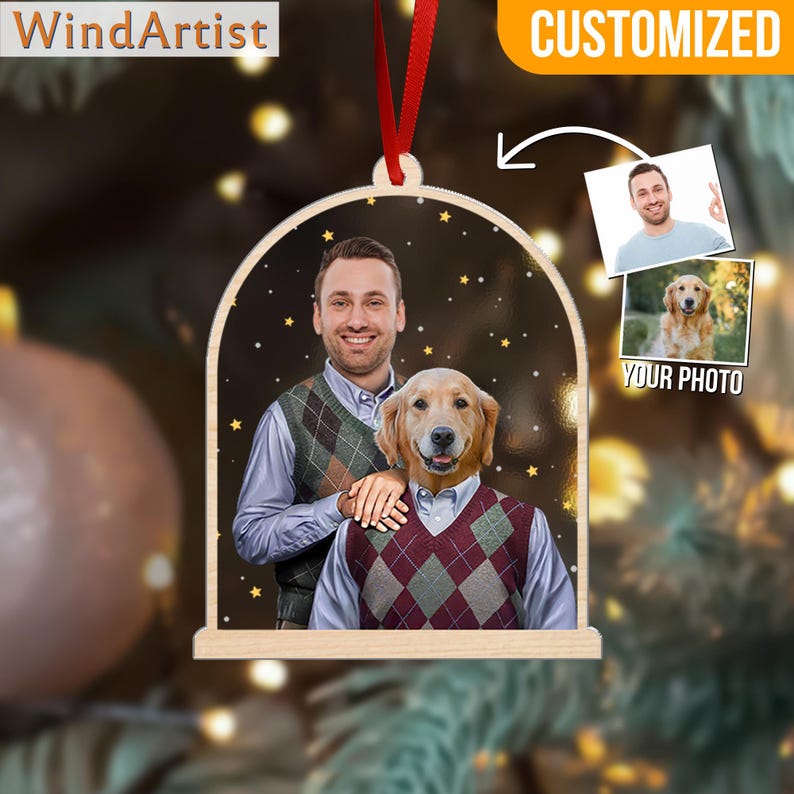 Custom Funny Step Brothers Portrait Ornament, Funny Gift For Pet Loved, Christmas Gift, Dog Dad Gift, Car Ornament, Car Visor Decor