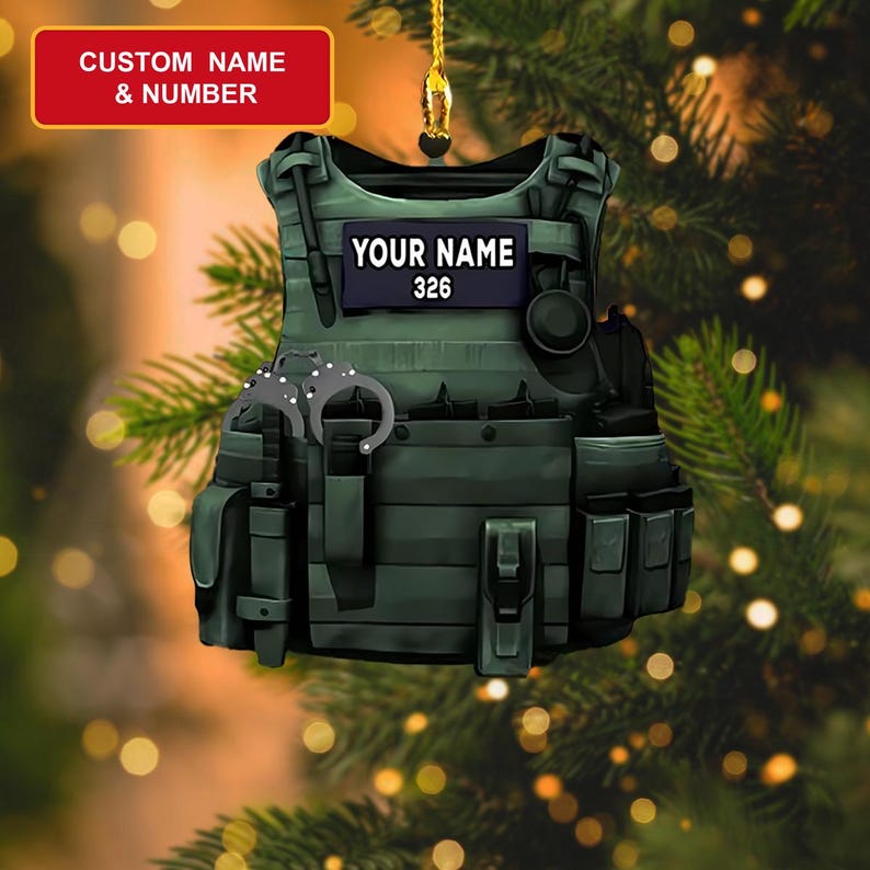 Custom Police Christmas Ornament, Personalized Bulletproof Police Vest Ornament Office Decor,Police Outfit Ornament Christmas Gifts