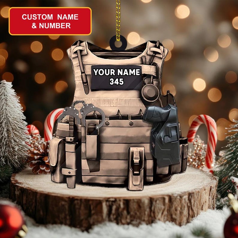 Custom Police Christmas Ornament, Personalized Bulletproof Police Vest Ornament Office Decor,Police Outfit Ornament Christmas Gifts